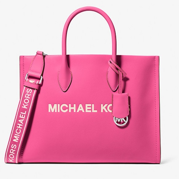 Michael Kors Handbags - Michael Kors Mirella Medium Pebbled Leather Tote Bag in Electric Pink